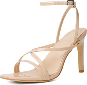 Mostrin Strappy Heels for Women Square Open Toe Lace Up Heeled Sandals Ankle Strap Sexy Stiletto High Heels for Party, Prom, Dating, Wedding
