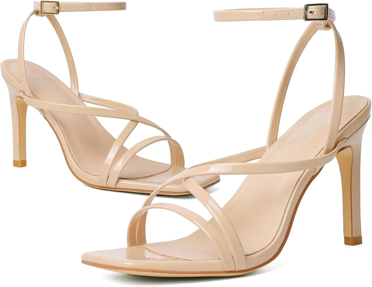 Mostrin Strappy Heels for Women Square Open Toe Lace Up Heeled Sandals Ankle Strap Sexy Stiletto High Heels for Party, Prom, Dating, Wedding