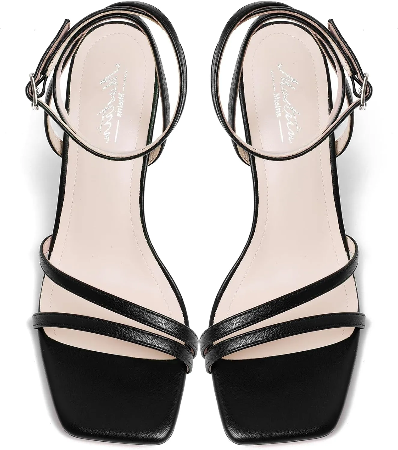 Mostrin Womens Sandals Strappy Heels for Women Ankle Strap Lace Up Heels Square Open Toe Heels Tie Up Stiletto High Heeled Sandals for Prom, Party, Daily Wear