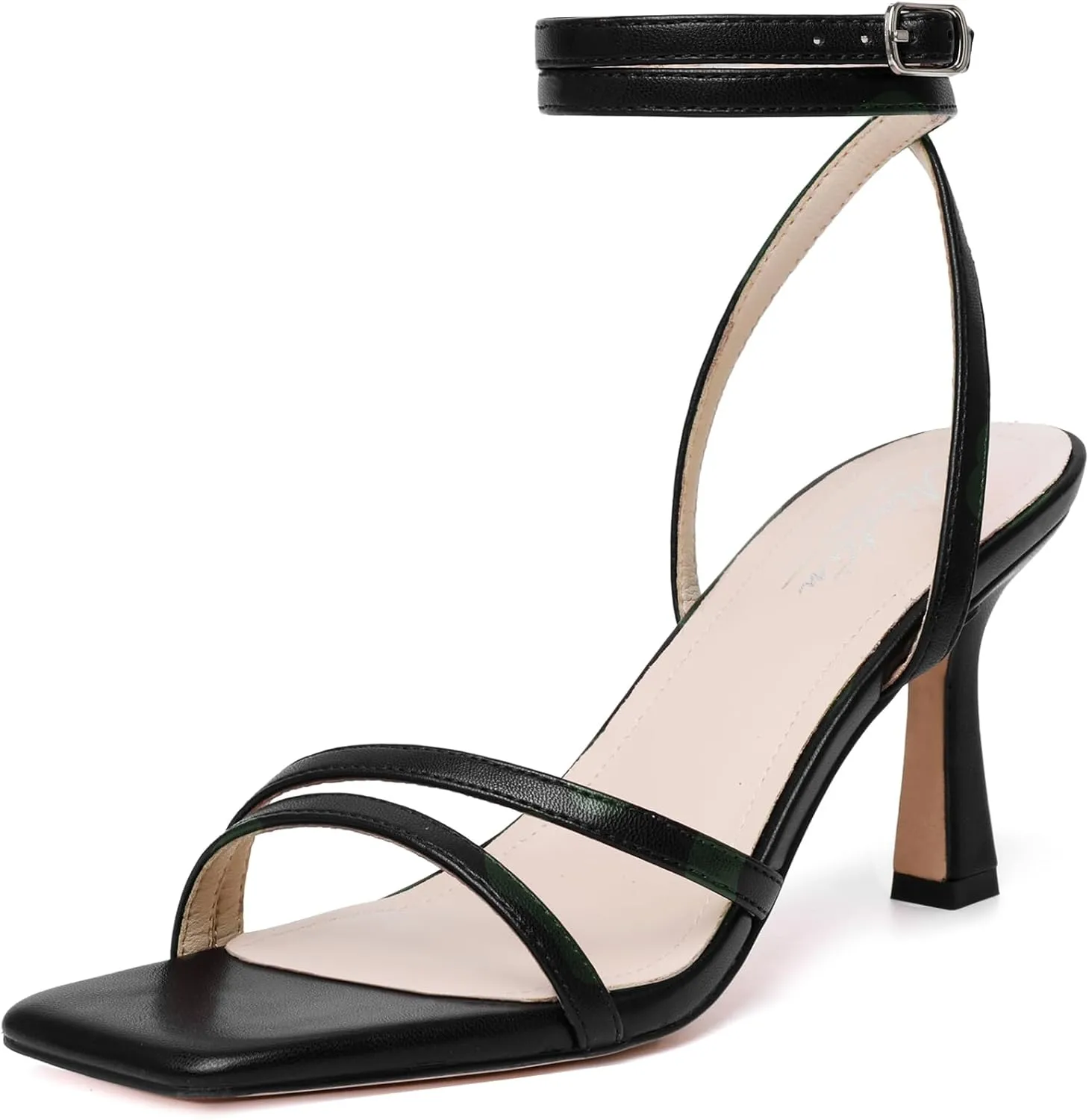 Mostrin Womens Sandals Strappy Heels for Women Ankle Strap Lace Up Heels Square Open Toe Heels Tie Up Stiletto High Heeled Sandals for Prom, Party, Daily Wear