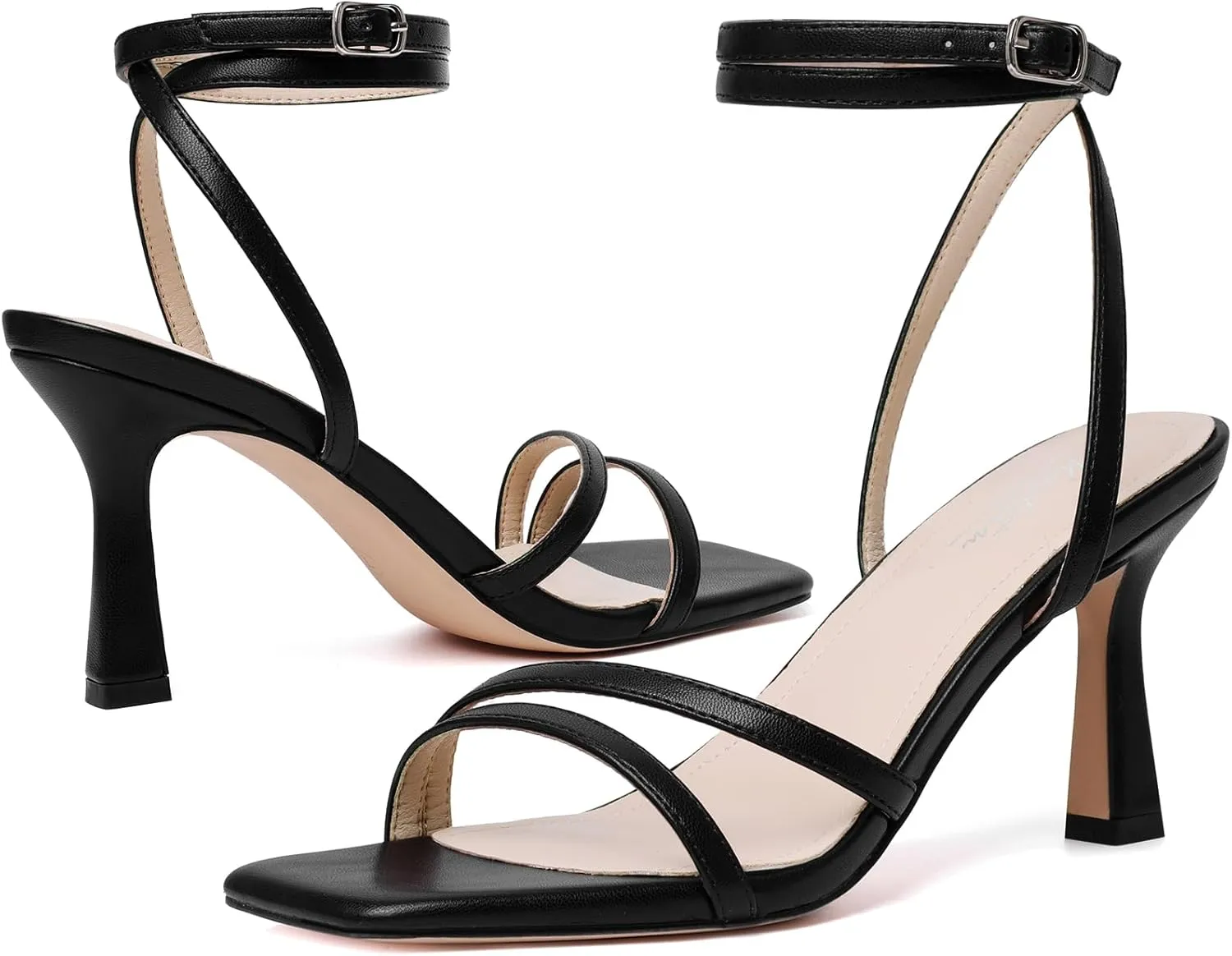 Mostrin Womens Sandals Strappy Heels for Women Ankle Strap Lace Up Heels Square Open Toe Heels Tie Up Stiletto High Heeled Sandals for Prom, Party, Daily Wear