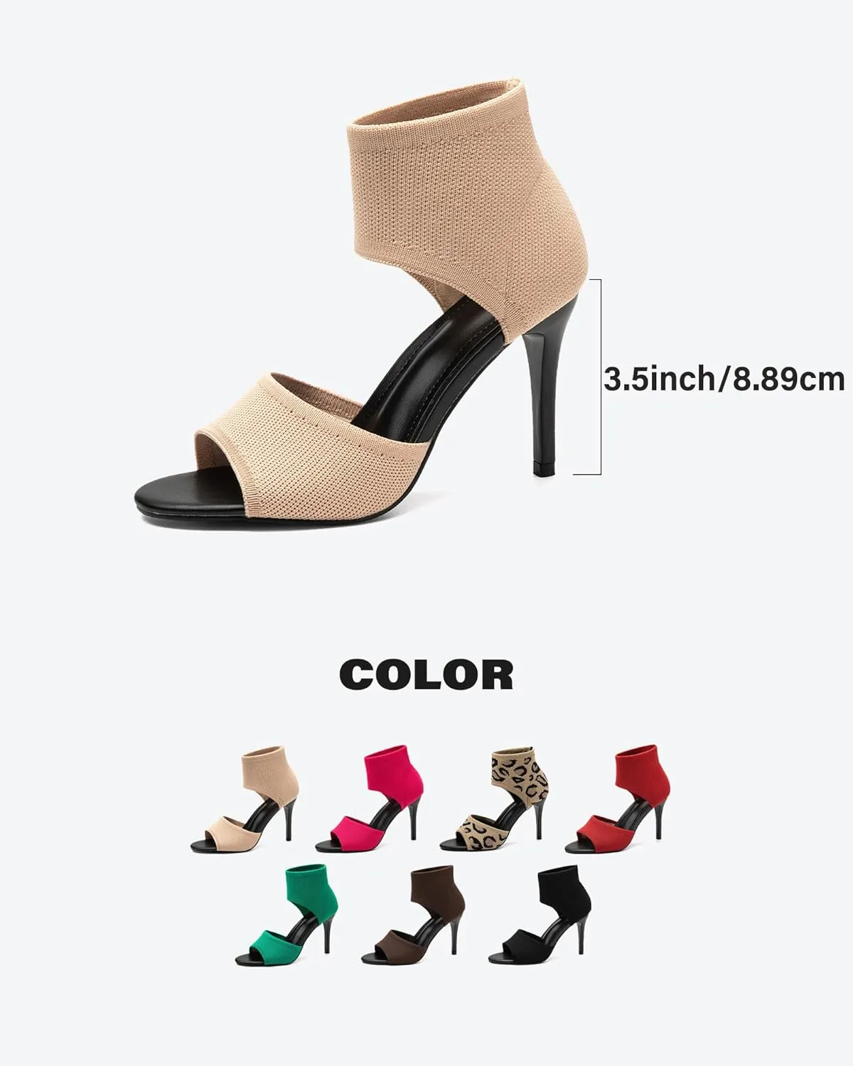 Mousse Fit Women Retro Peep Toe Elegant Stiletto Low Heeled Sandals Breathable Mesh Knit Elastic Design Upper Comfortable Shoes