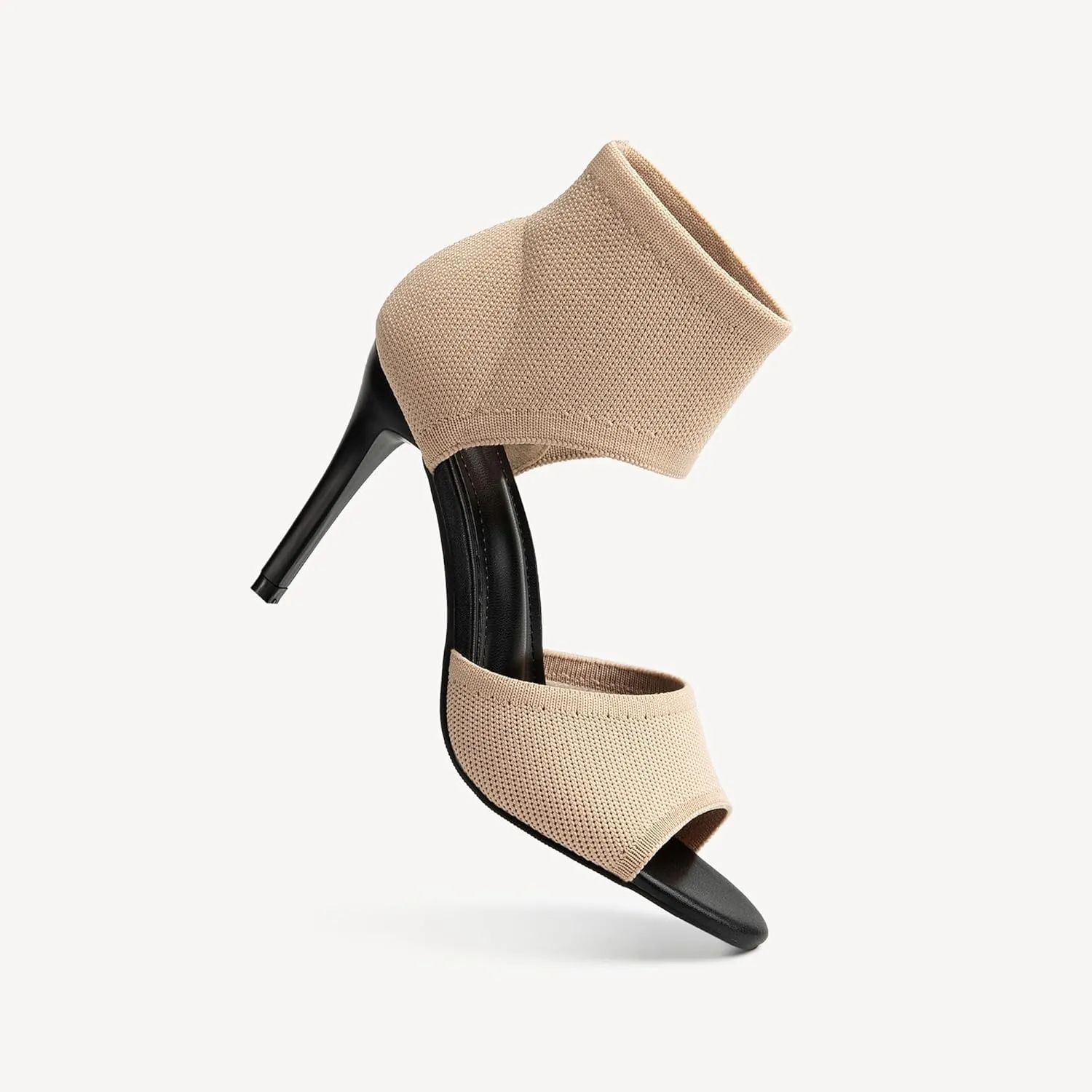 Mousse Fit Women Retro Peep Toe Elegant Stiletto Low Heeled Sandals Breathable Mesh Knit Elastic Design Upper Comfortable Shoes