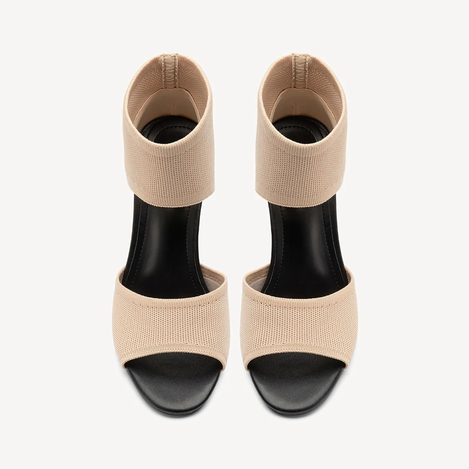 Mousse Fit Women Retro Peep Toe Elegant Stiletto Low Heeled Sandals Breathable Mesh Knit Elastic Design Upper Comfortable Shoes