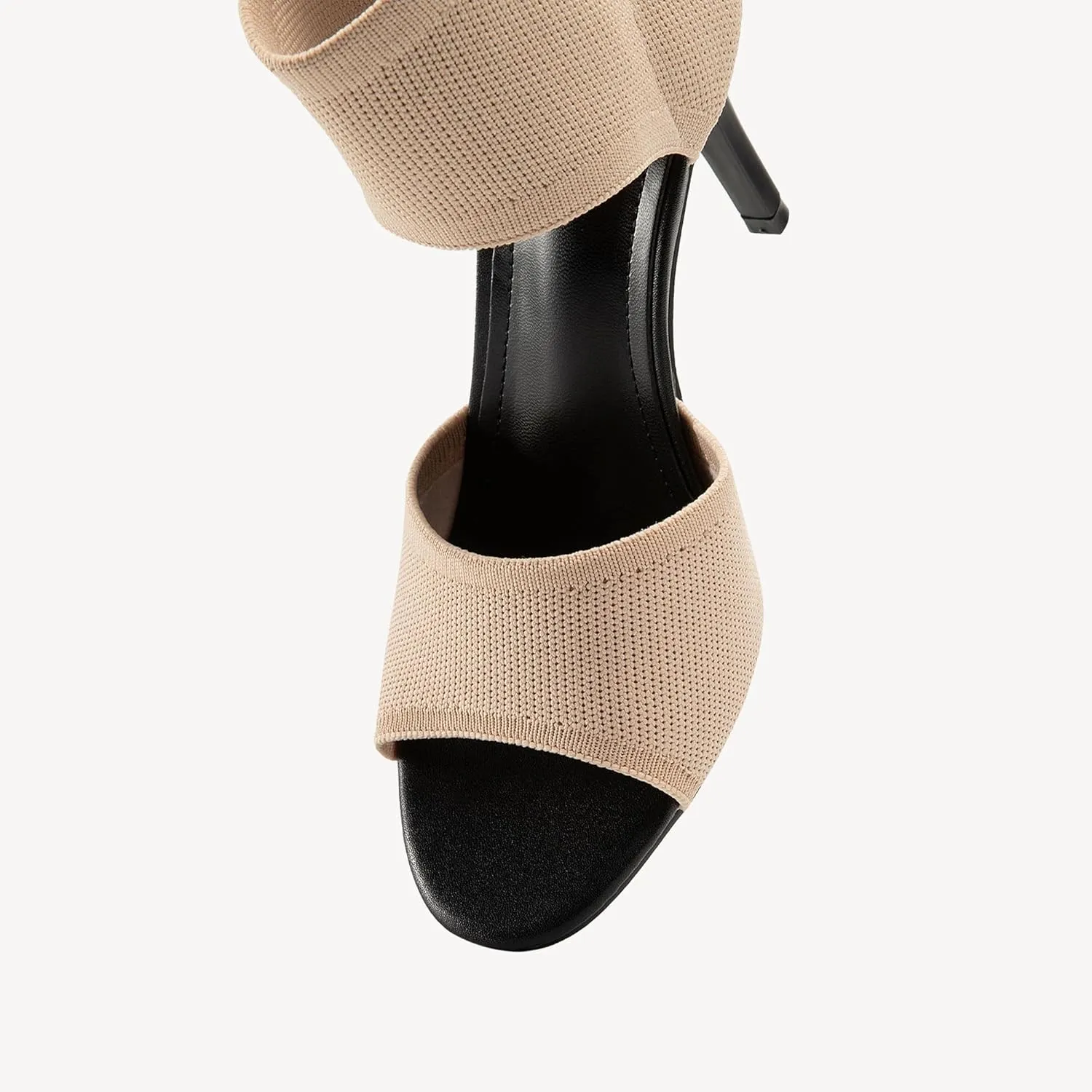 Mousse Fit Women Retro Peep Toe Elegant Stiletto Low Heeled Sandals Breathable Mesh Knit Elastic Design Upper Comfortable Shoes