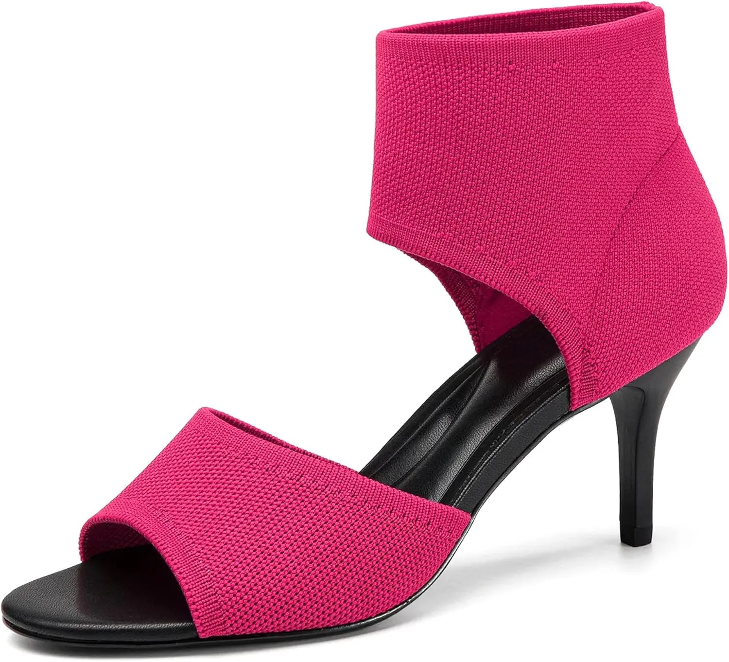 Mousse Fit Women Retro Peep Toe Elegant Stiletto Low Heeled Sandals Breathable Mesh Knit Elastic Design Upper Comfortable Shoes