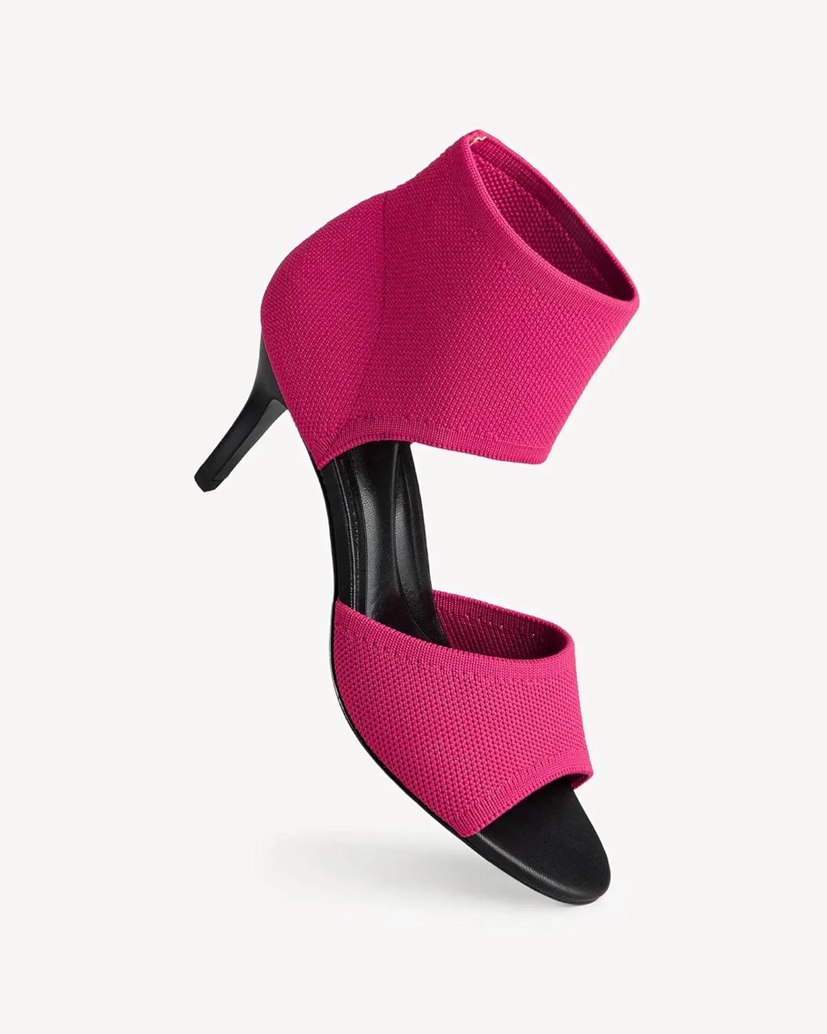 Mousse Fit Women Retro Peep Toe Elegant Stiletto Low Heeled Sandals Breathable Mesh Knit Elastic Design Upper Comfortable Shoes