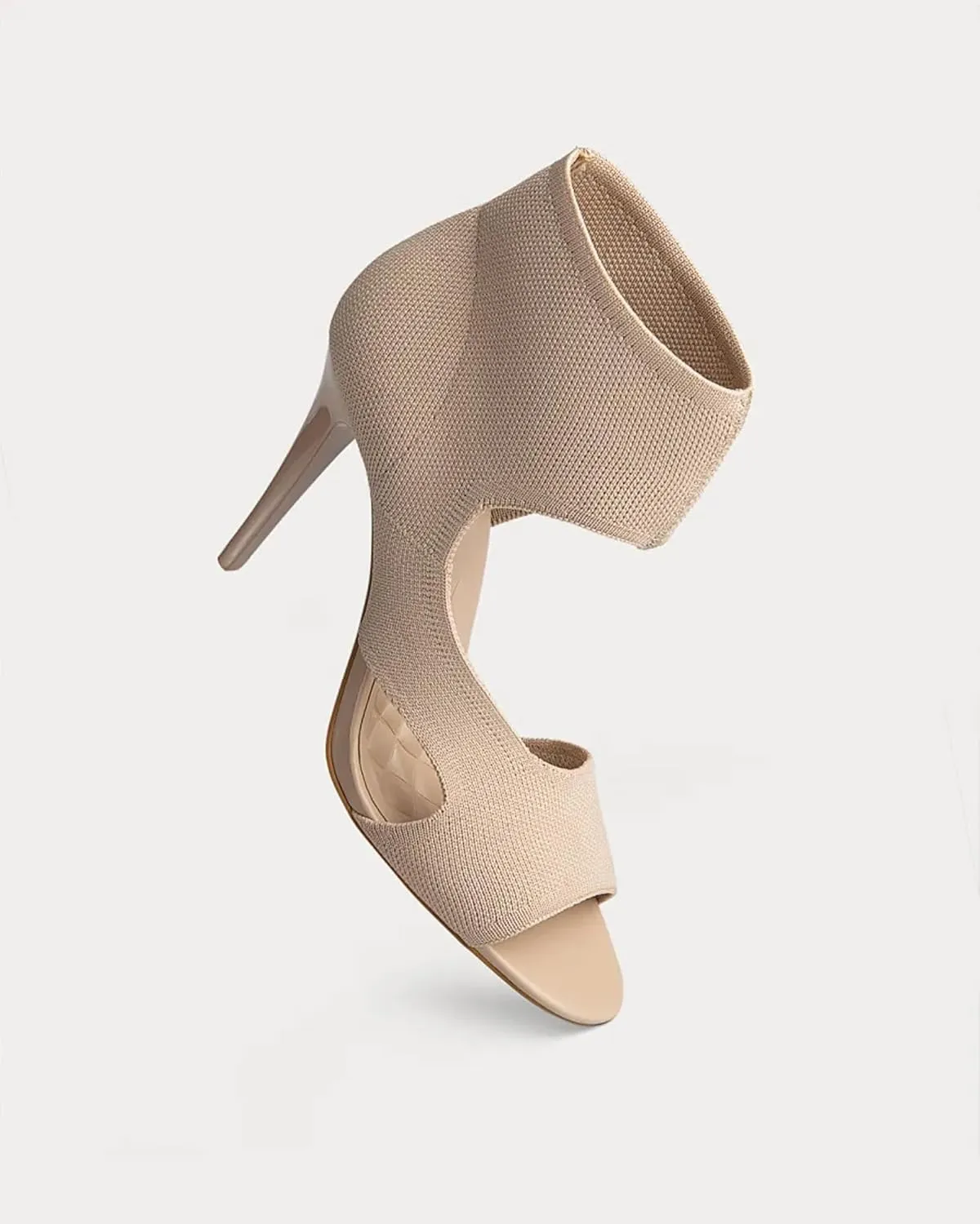 Mousse Fit Women Retro Peep Toe Elegant Stiletto Low Heeled Sandals Breathable Mesh Knit Elastic Design Upper Comfortable Shoes