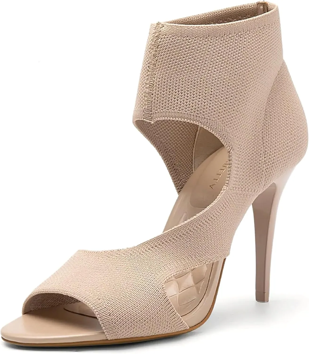 Mousse Fit Women Retro Peep Toe Elegant Stiletto Low Heeled Sandals Breathable Mesh Knit Elastic Design Upper Comfortable Shoes