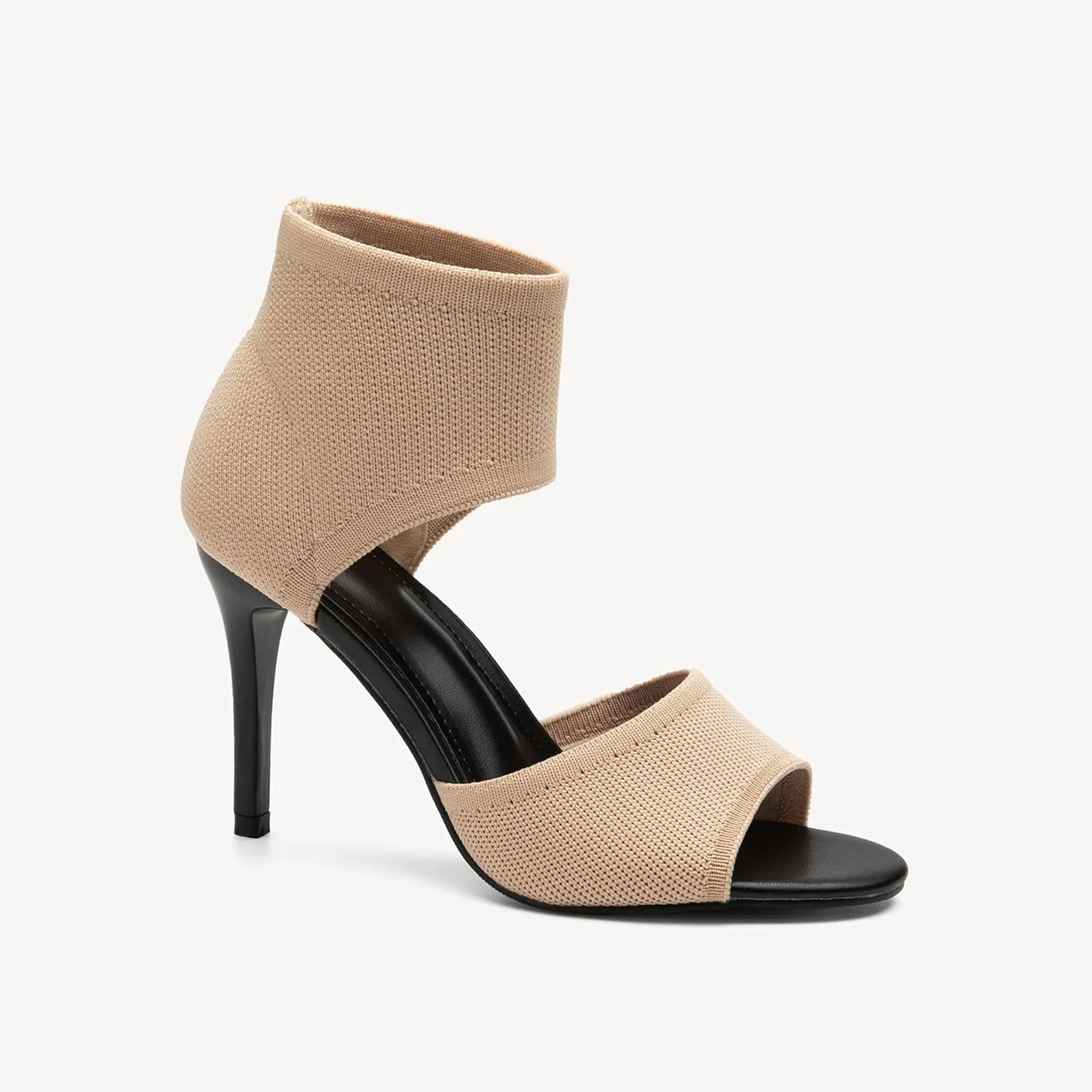 Mousse Fit Women Retro Peep Toe Elegant Stiletto Low Heeled Sandals Breathable Mesh Knit Elastic Design Upper Comfortable Shoes
