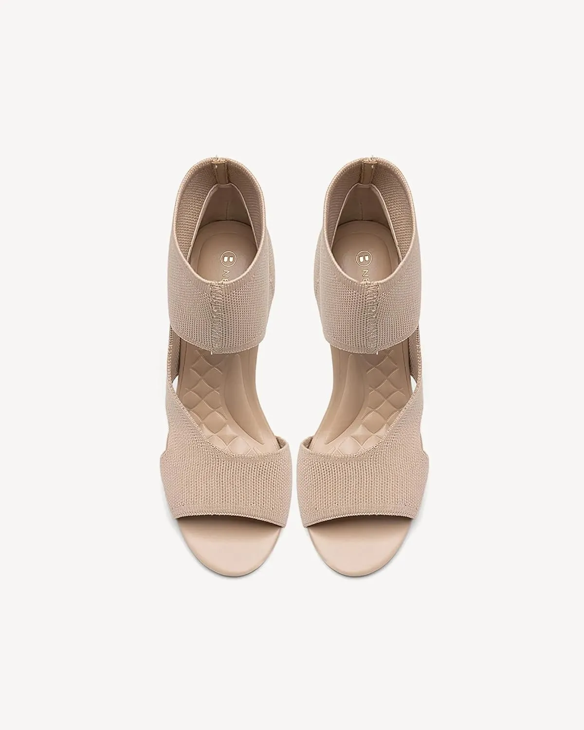 Mousse Fit Women Retro Peep Toe Elegant Stiletto Low Heeled Sandals Breathable Mesh Knit Elastic Design Upper Comfortable Shoes