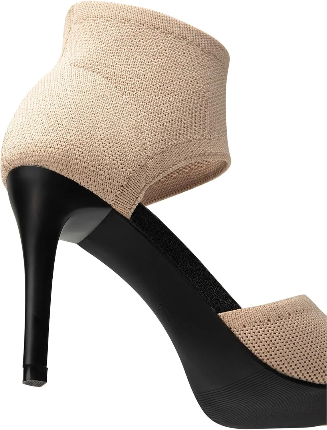 Mousse Fit Women Retro Peep Toe Elegant Stiletto Low Heeled Sandals Breathable Mesh Knit Elastic Design Upper Comfortable Shoes