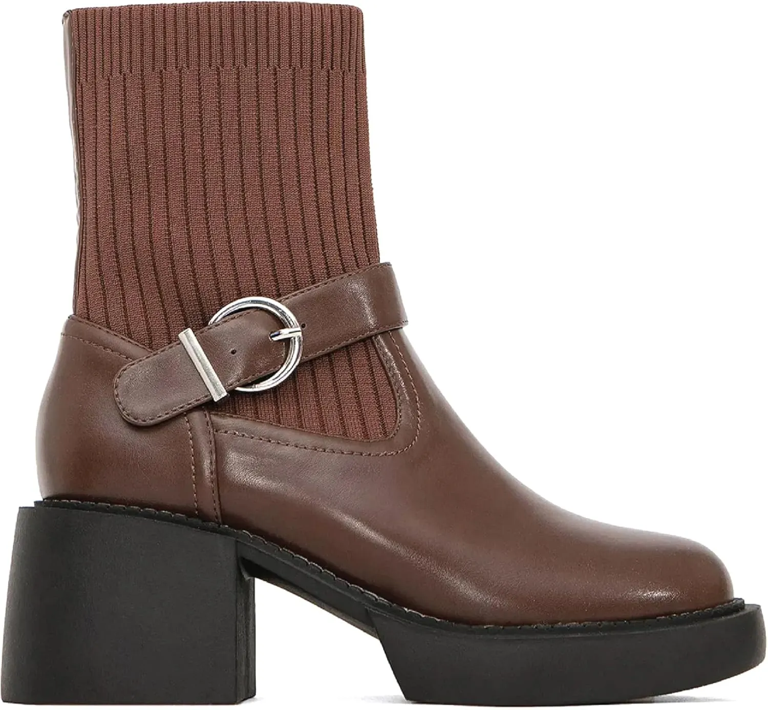 Mousse Fit Women's Two Tone Strap Ankle Boots - Casual Comfortable Booties with Arch Support, Non-Slip Sole