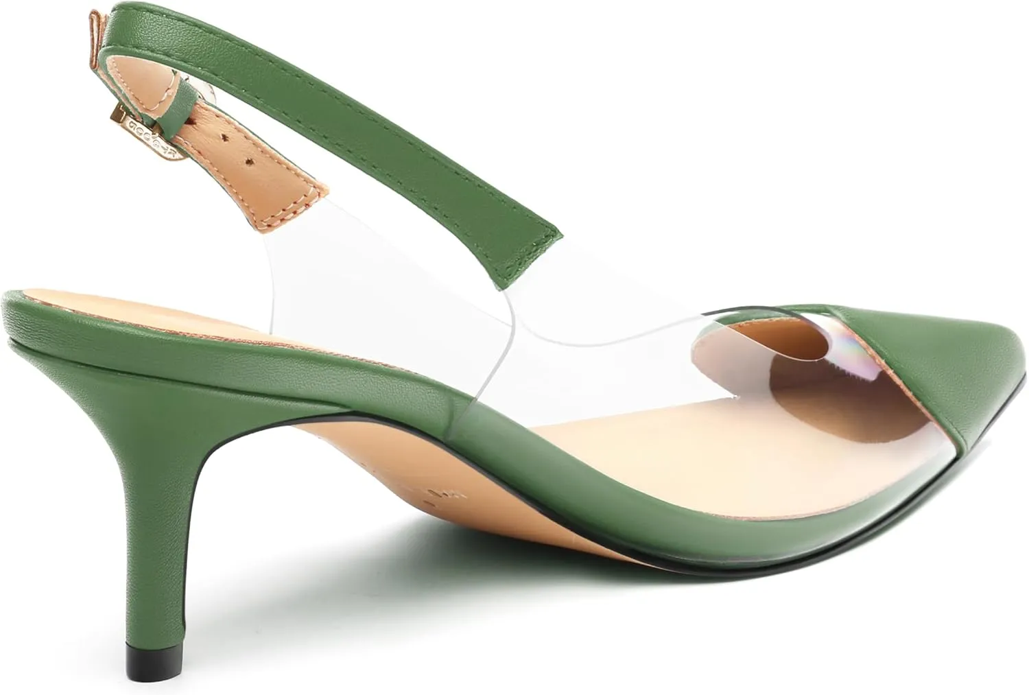 MOVINSTEPS Low kitten Heels for Women Clear Slingback Pointed Closed Toe Heeled Sandals Cute Elegant Sexy Dress Shoes 2.4 Inch