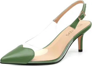 MOVINSTEPS Low kitten Heels for Women Clear Slingback Pointed Closed Toe Heeled Sandals Cute Elegant Sexy Dress Shoes 2.4 Inch