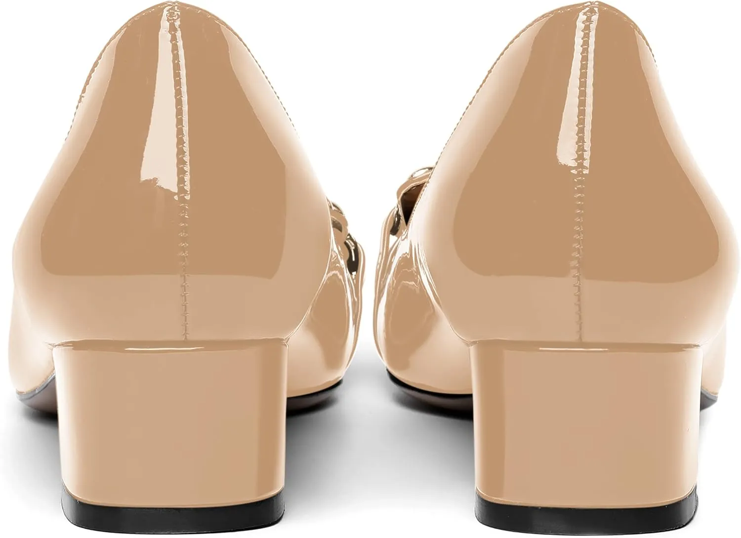 MOVINSTEPS Womens Square Toe Patent Metal Chain Office Slip On Loafers Dress Chunky Low Heel Pumps Shoes 1.5 Inch