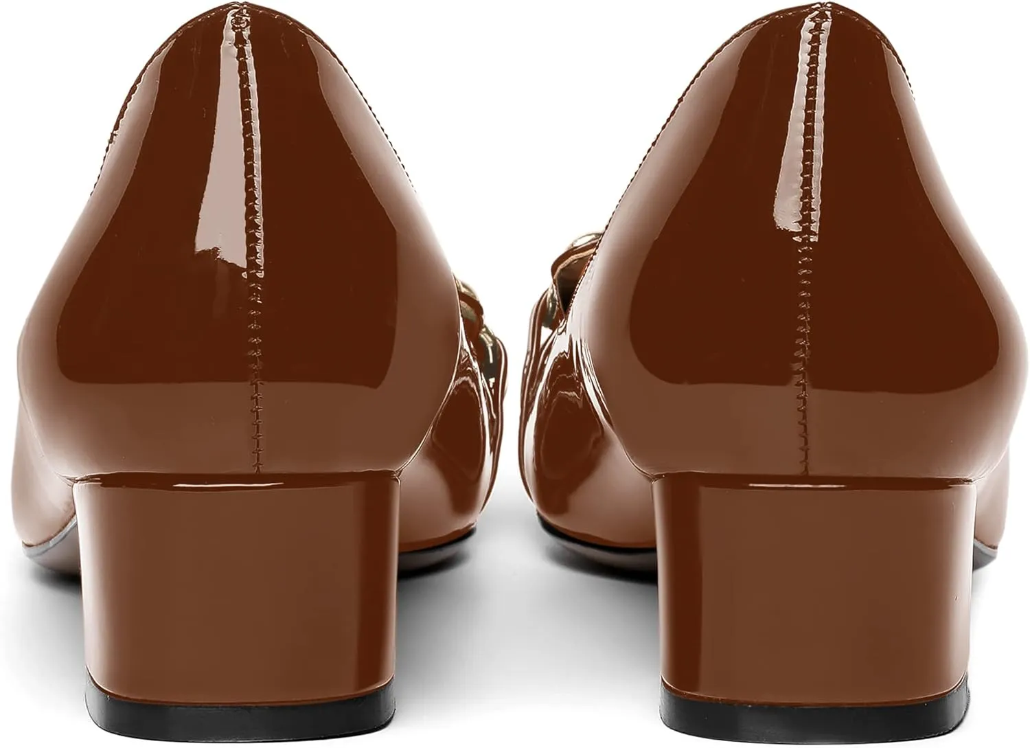 MOVINSTEPS Womens Square Toe Patent Metal Chain Office Slip On Loafers Dress Chunky Low Heel Pumps Shoes 1.5 Inch