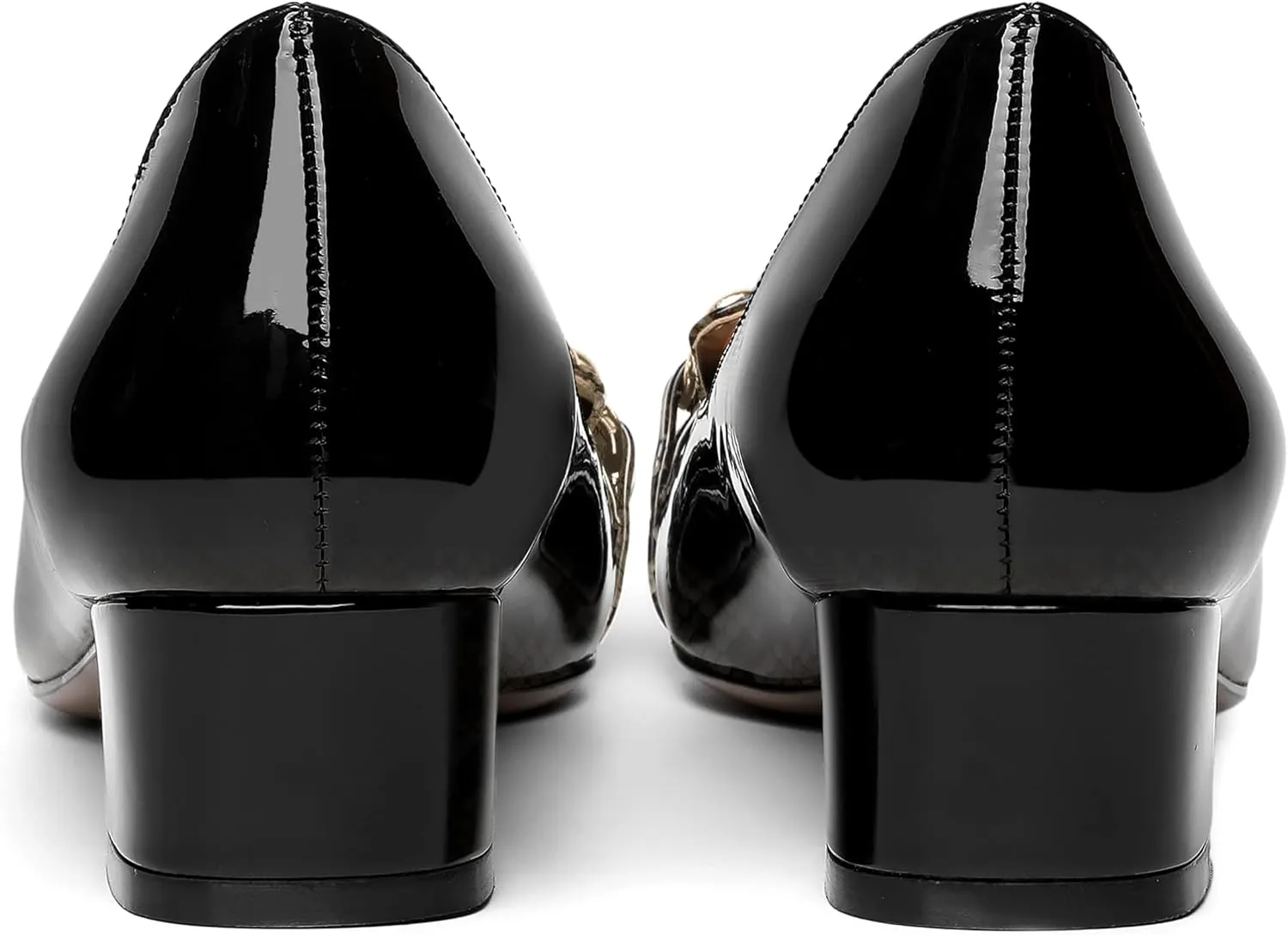 MOVINSTEPS Womens Square Toe Patent Metal Chain Office Slip On Loafers Dress Chunky Low Heel Pumps Shoes 1.5 Inch