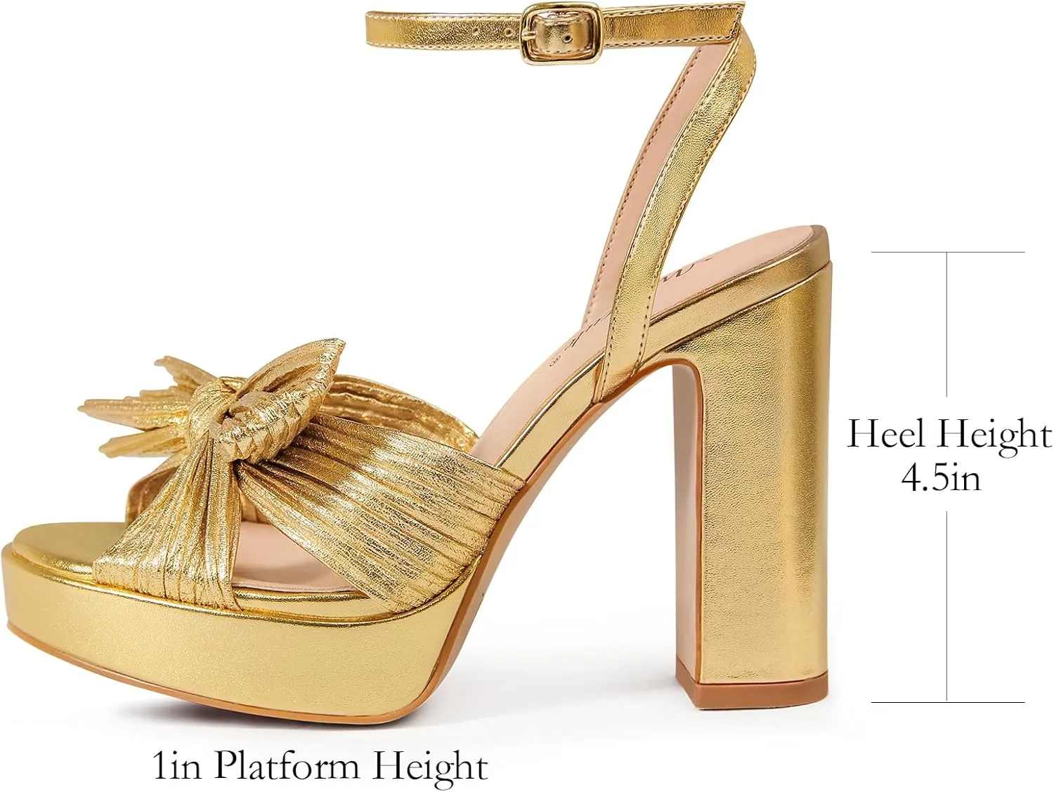 MUCCCUTE Bow Heels for Women Chunky Platform Heels with Ankle Strap Open Toe Heeled Sandals Bridal Wedding Dressy Shoes