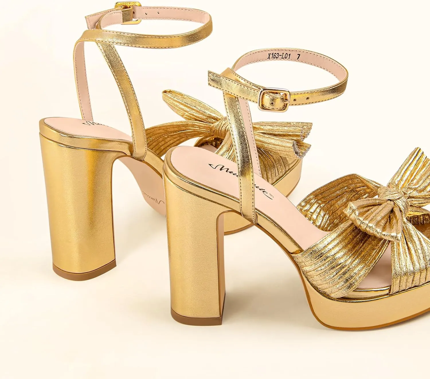MUCCCUTE Bow Heels for Women Chunky Platform Heels with Ankle Strap Open Toe Heeled Sandals Bridal Wedding Dressy Shoes
