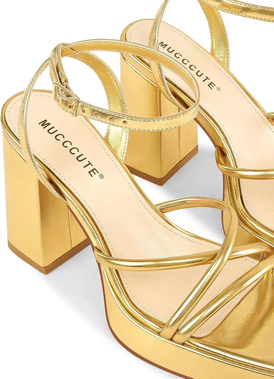 MUCCCUTE Platform Heels for Women Strappy Chunky Heeled Sandals Square Open Toe Ankle Strap Comfortable Wedding Party Evening Prom Dress Shoes