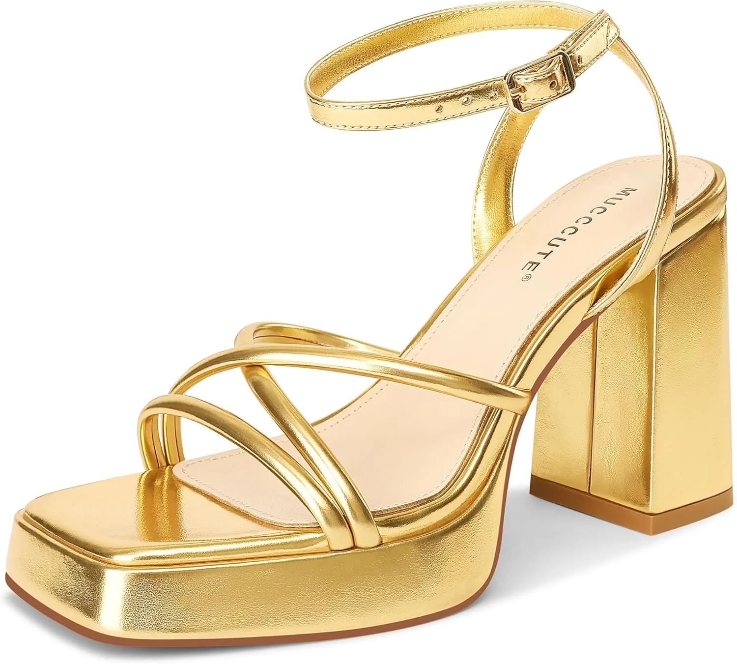 MUCCCUTE Platform Heels for Women Strappy Chunky Heeled Sandals Square Open Toe Ankle Strap Comfortable Wedding Party Evening Prom Dress Shoes