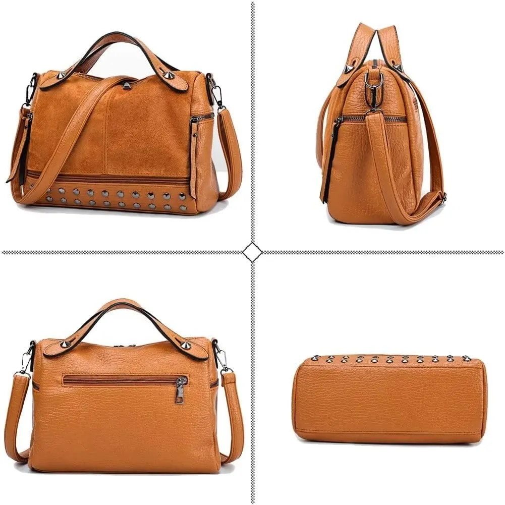 Mudono Shoulder Bag for Women Vintage PU Leather Tote Bag Casual Hobo Crossbody Purse Designer Ladies Top Handle Satchel