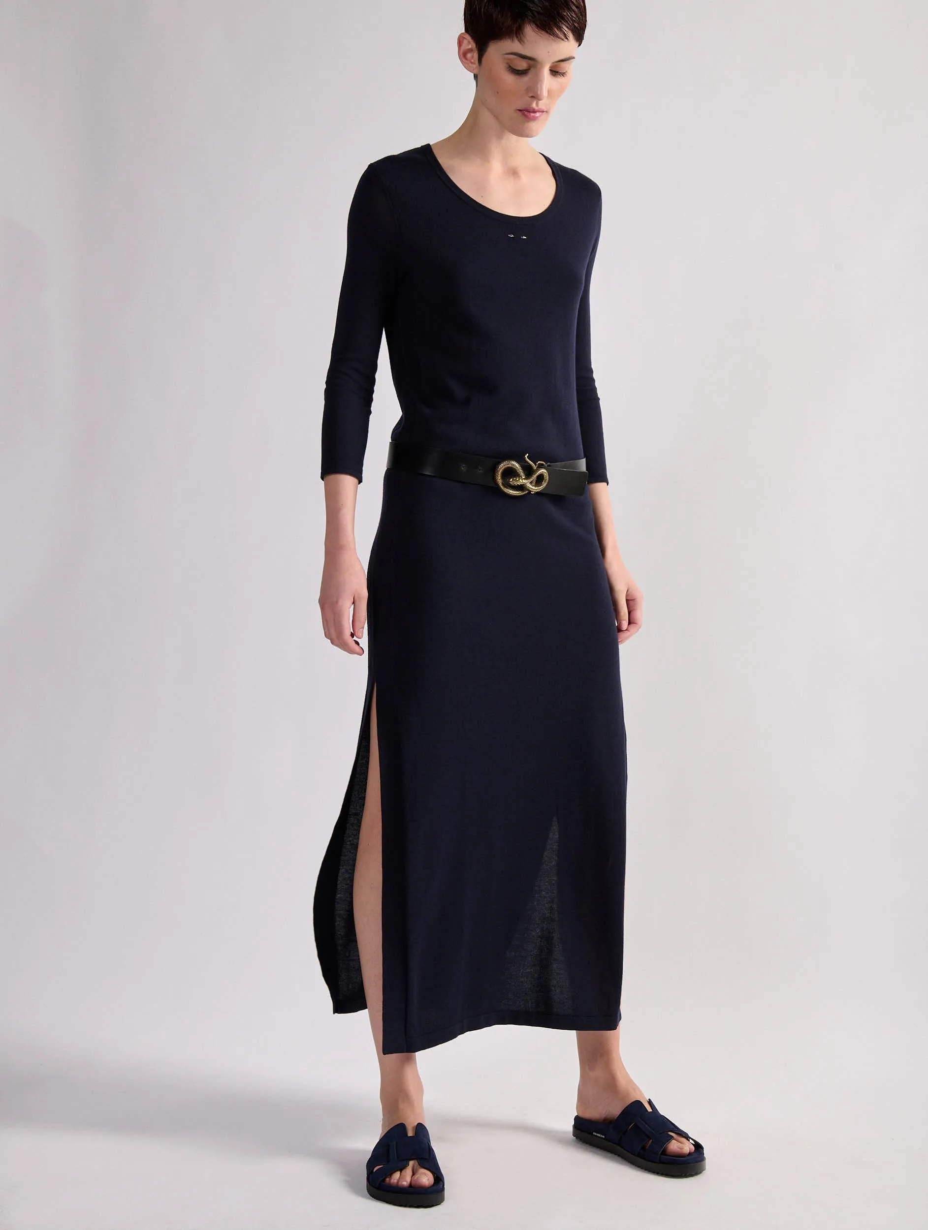 mules anatomiques en daim marine