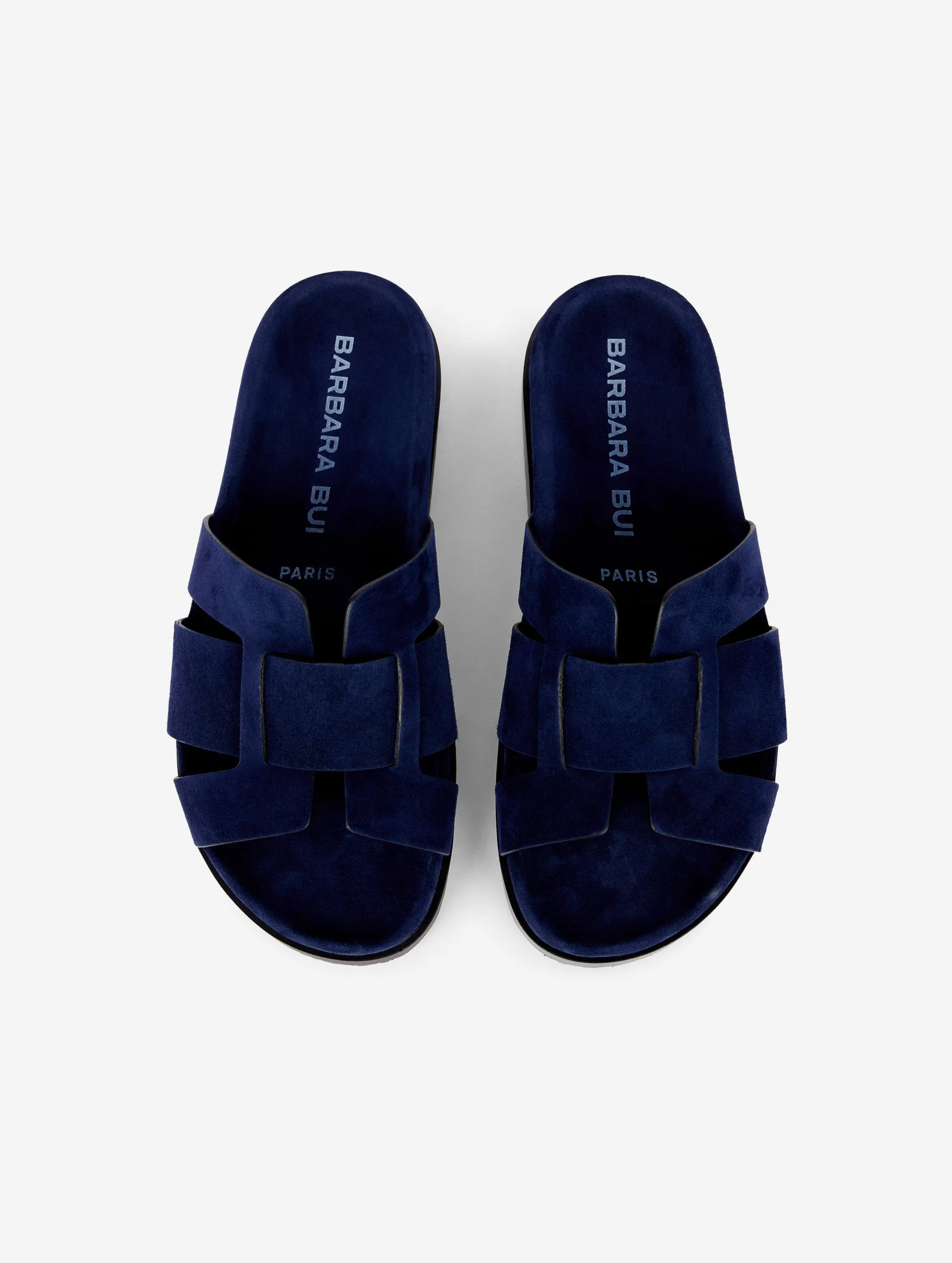 mules anatomiques en daim marine