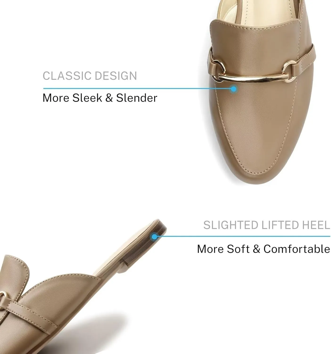 MUSSHOE Mules for Woman Buckle Flats Comfortable Slip on Women Mules Flats Shoes Backless Loafers