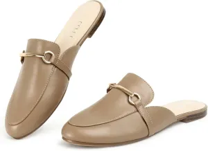 MUSSHOE Mules for Woman Buckle Flats Comfortable Slip on Women Mules Flats Shoes Backless Loafers