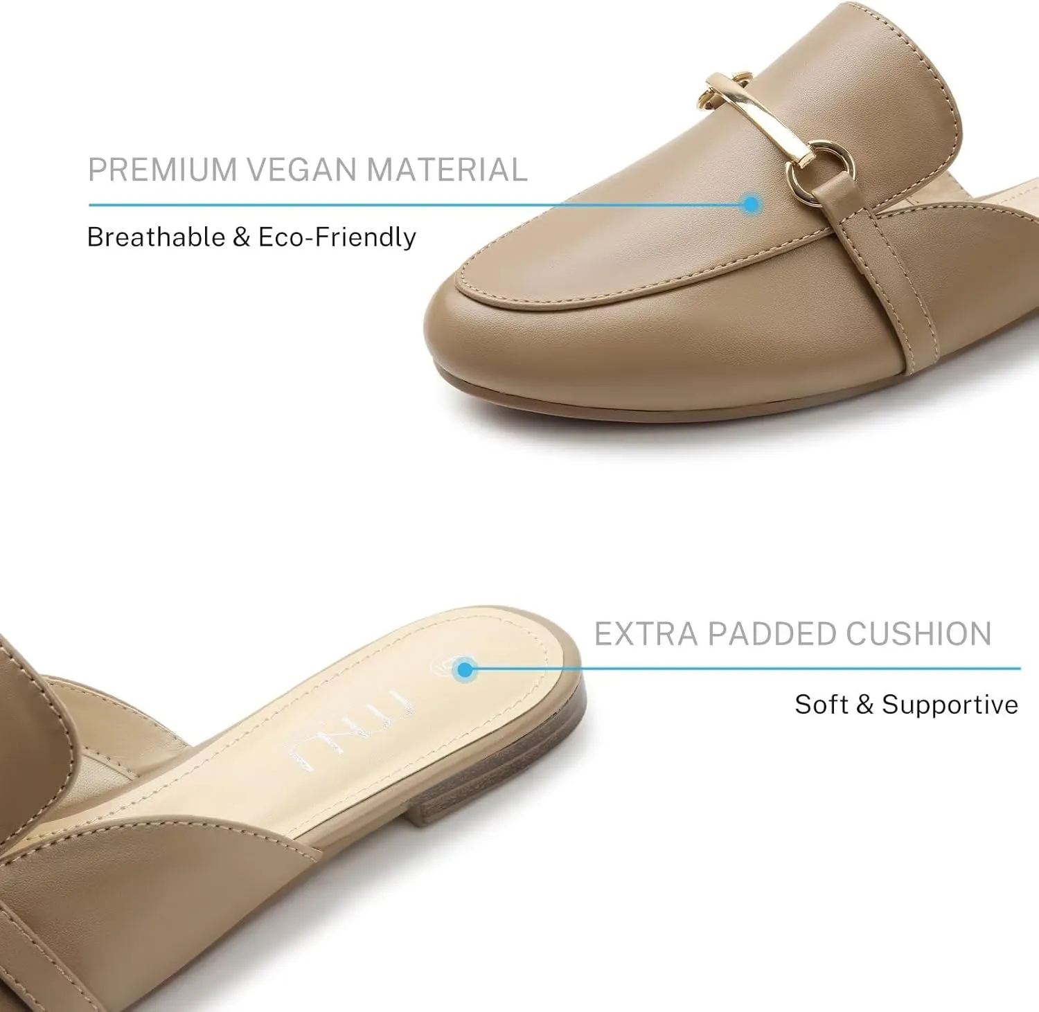 MUSSHOE Mules for Woman Buckle Flats Comfortable Slip on Women Mules Flats Shoes Backless Loafers