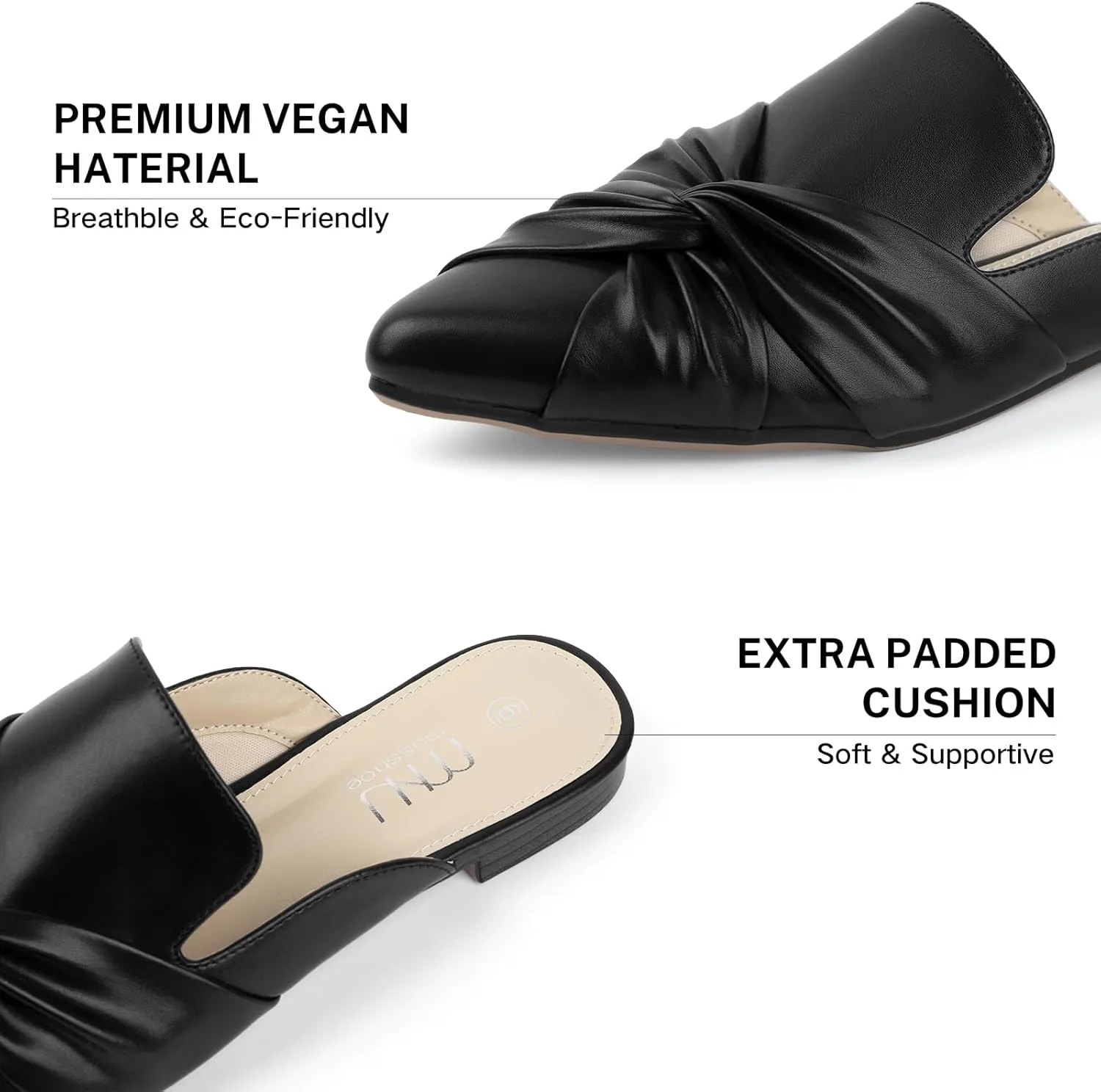 MUSSHOE Mules for Women Flats Comfortable Women Mules Backless Loafers with Knot