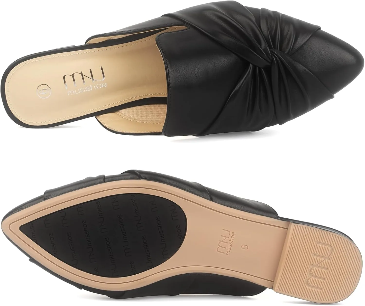 MUSSHOE Mules for Women Flats Comfortable Women Mules Backless Loafers with Knot