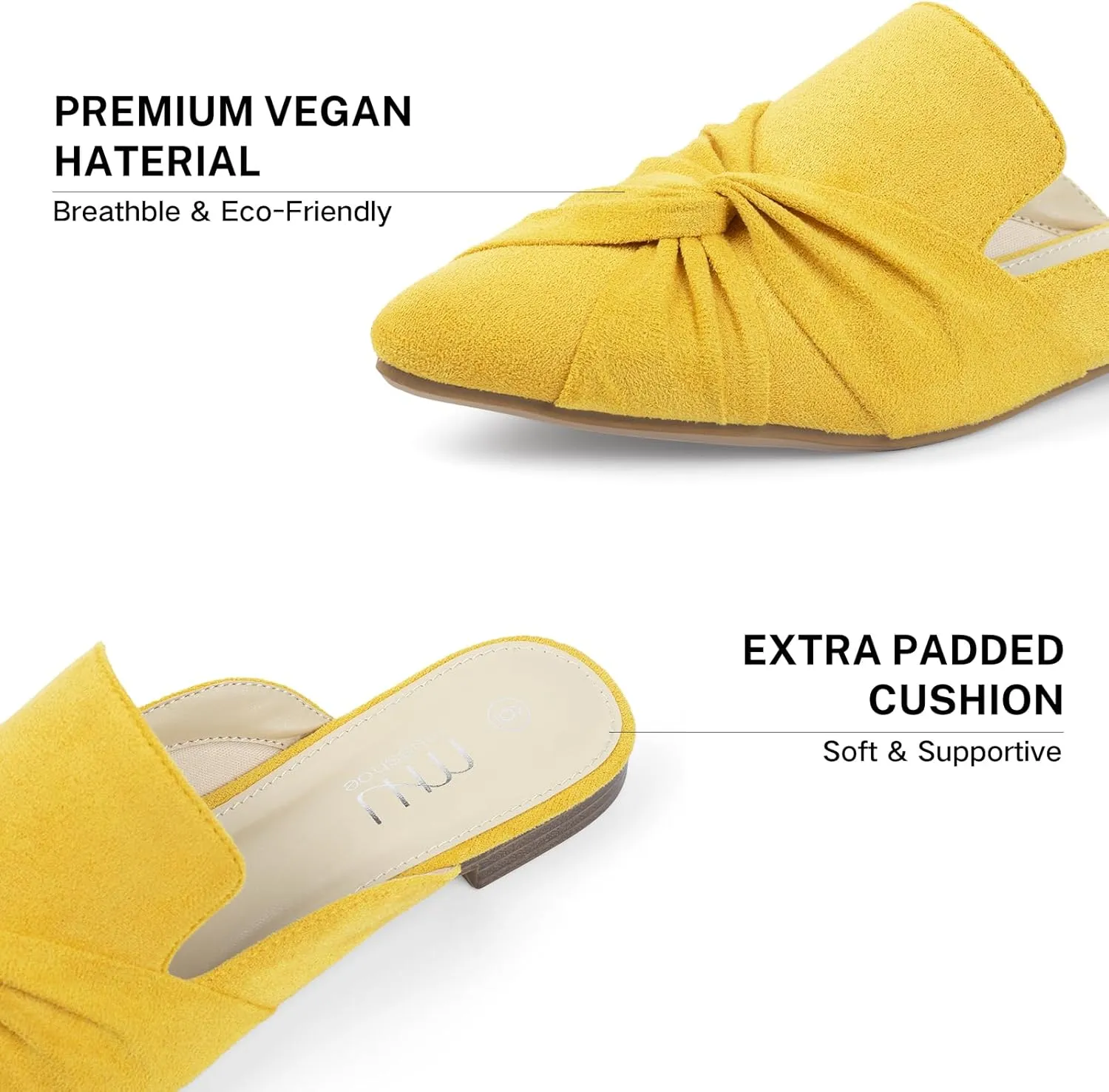 MUSSHOE Mules for Women Flats Comfortable Women Mules Backless Loafers with Knot