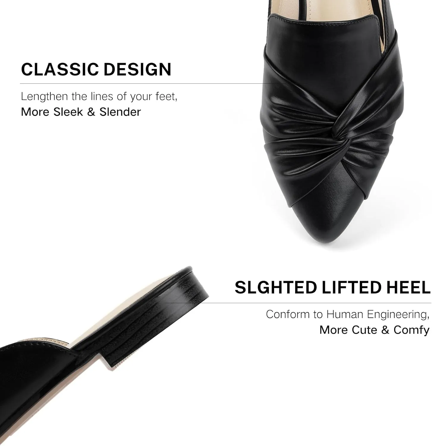 MUSSHOE Mules for Women Flats Comfortable Women Mules Backless Loafers with Knot