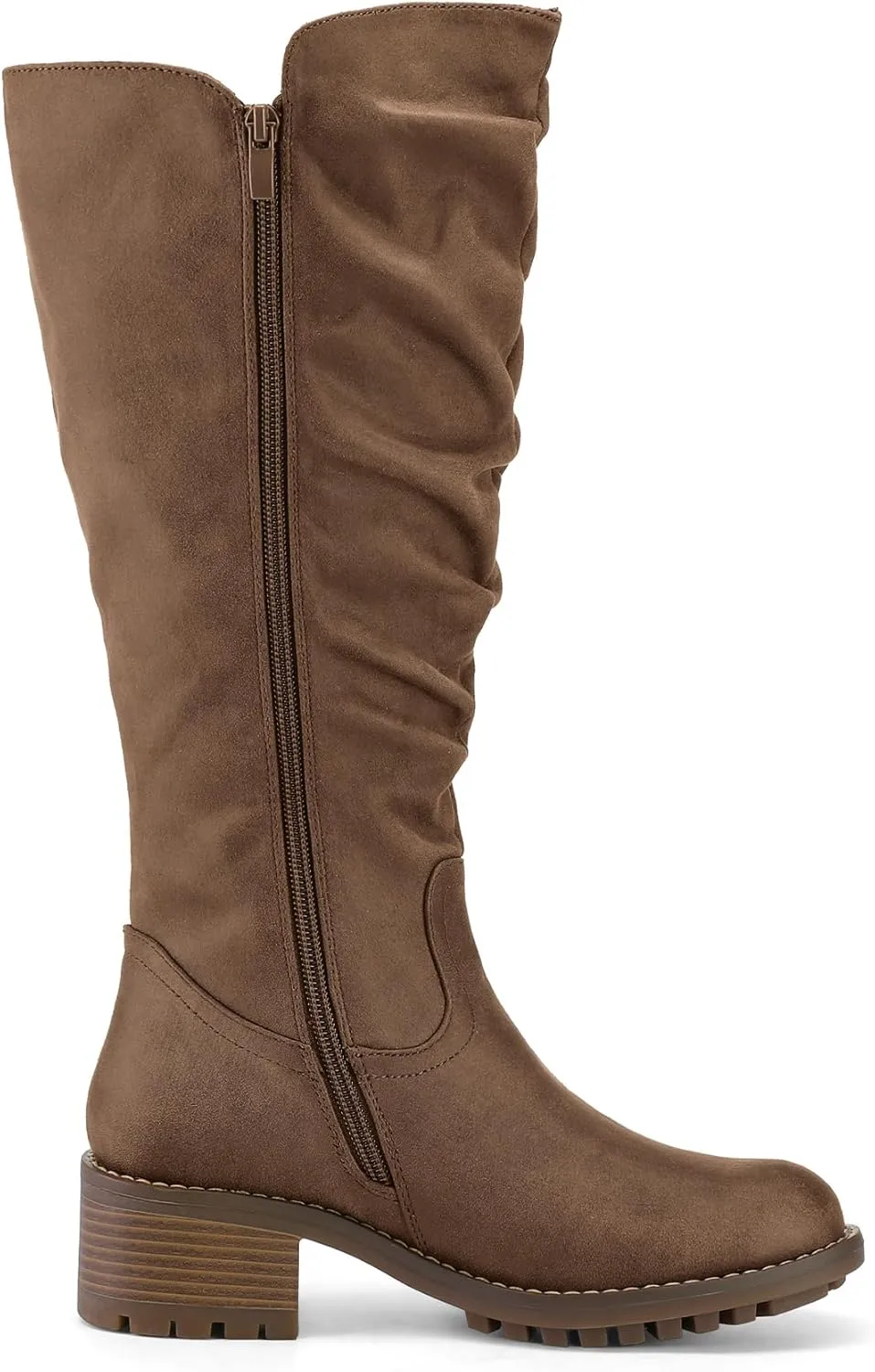 mysoft Women's Knee High Boots Side Zipper Lug Sole 2 Inch Stacked Chunky Heel Boots
