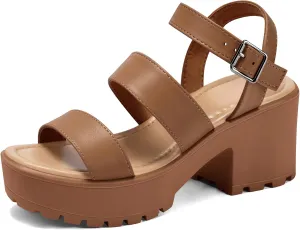 mysoft Women's Platform Sandals Ankle Strap Open Toe Lug Sole 3 Inch Chunky Block Heeled Sandals