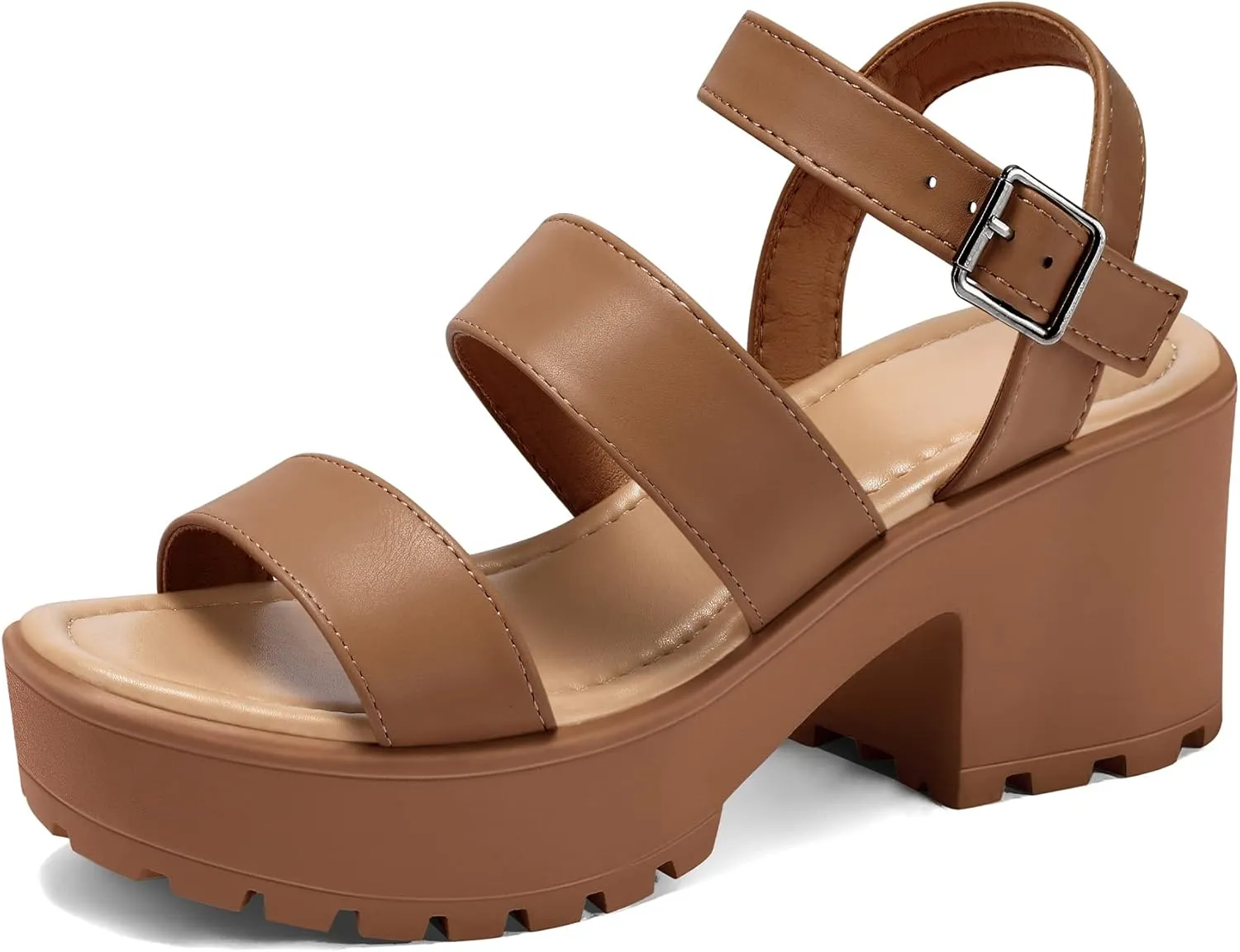 mysoft Women's Platform Sandals Ankle Strap Open Toe Lug Sole 3 Inch Chunky Block Heeled Sandals