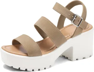 mysoft Women's Platform Sandals Ankle Strap Open Toe Lug Sole 3 Inch Chunky Block Heeled Sandals