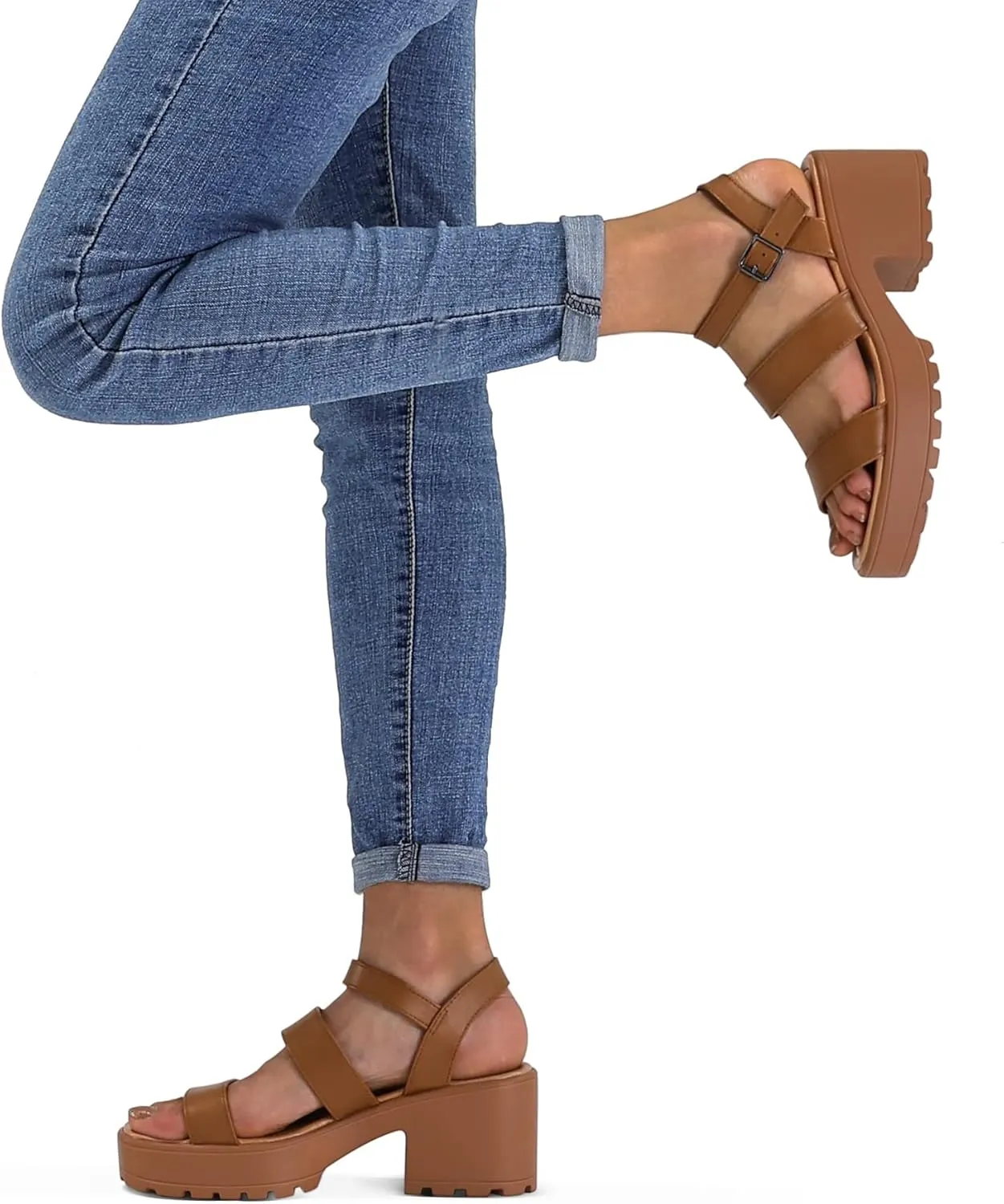 mysoft Women's Platform Sandals Ankle Strap Open Toe Lug Sole 3 Inch Chunky Block Heeled Sandals
