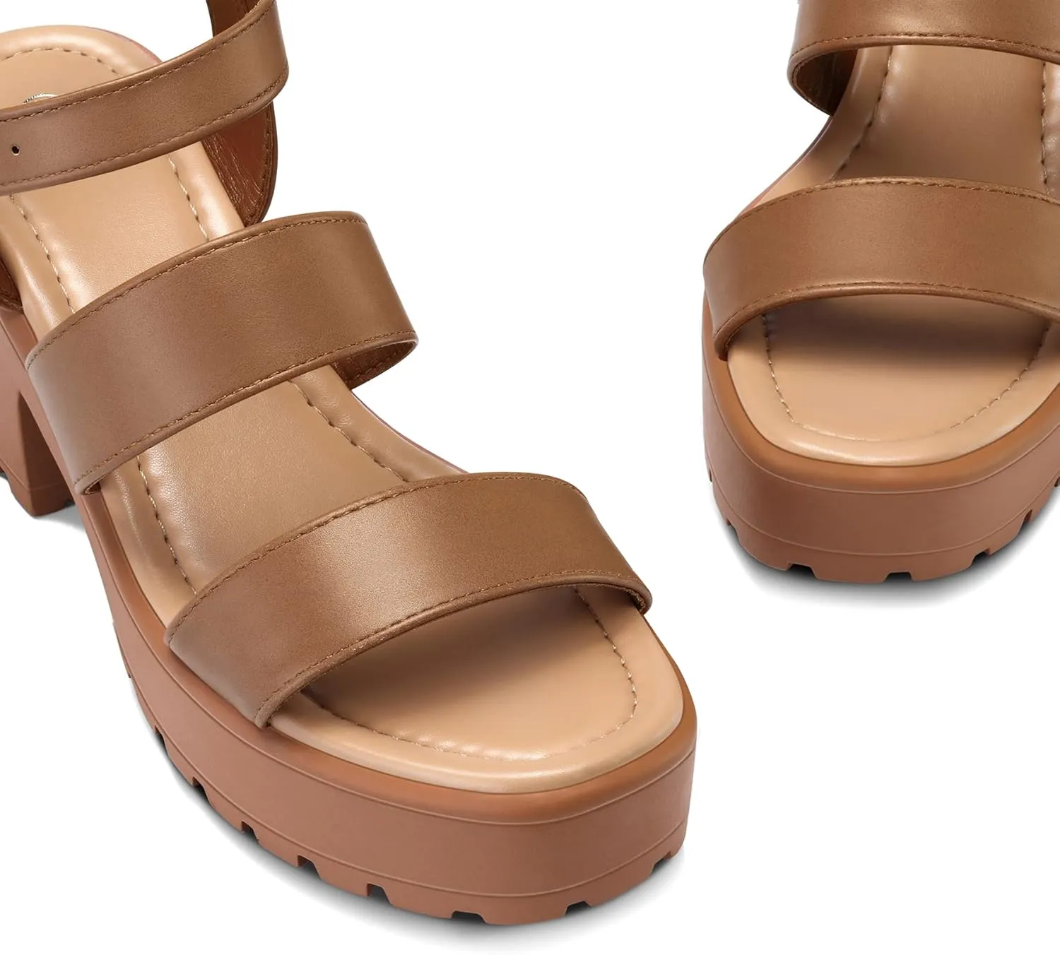 mysoft Women's Platform Sandals Ankle Strap Open Toe Lug Sole 3 Inch Chunky Block Heeled Sandals