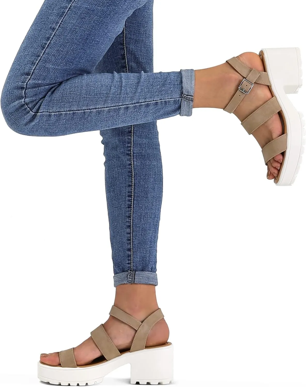 mysoft Women's Platform Sandals Ankle Strap Open Toe Lug Sole 3 Inch Chunky Block Heeled Sandals
