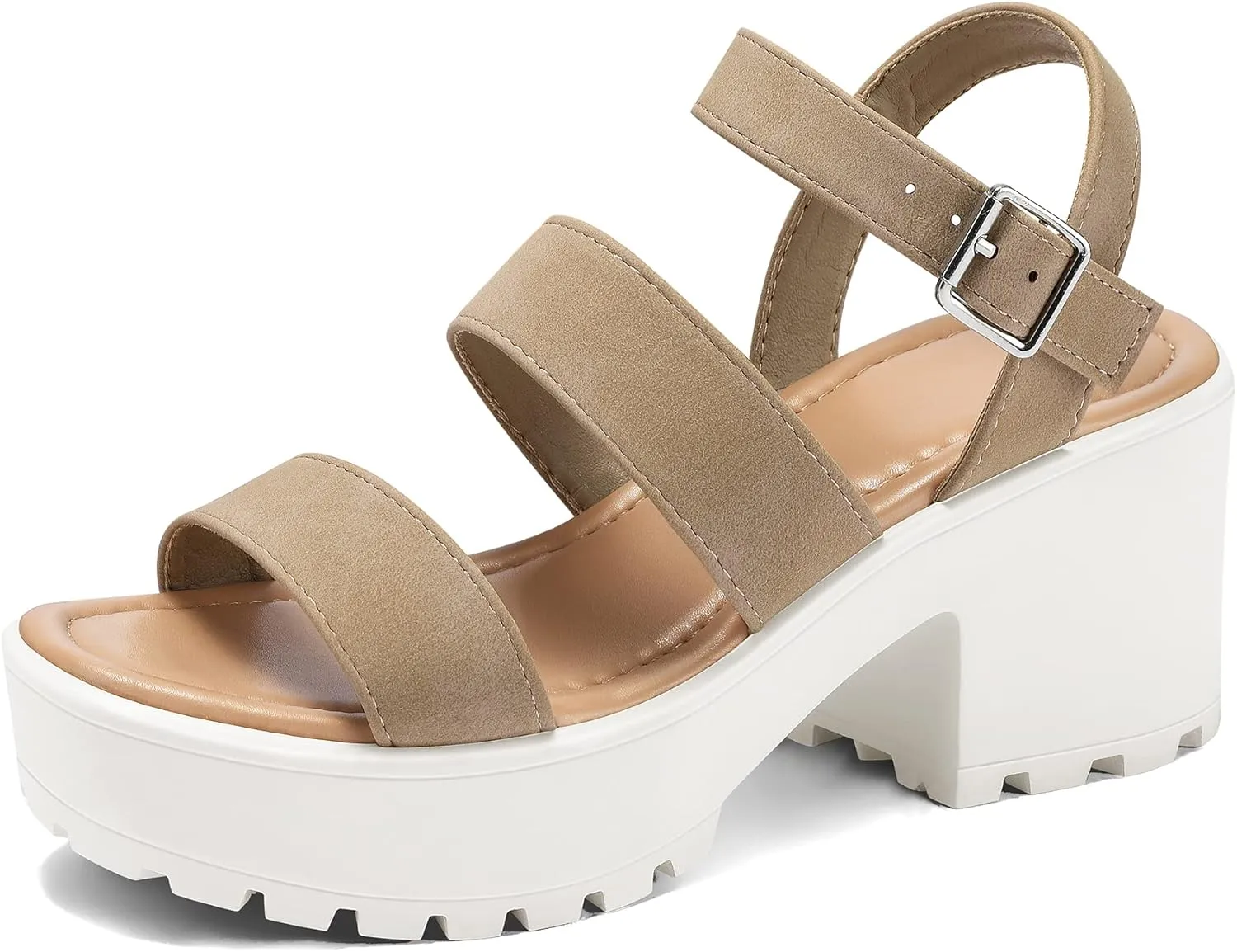 mysoft Women's Platform Sandals Ankle Strap Open Toe Lug Sole 3 Inch Chunky Block Heeled Sandals