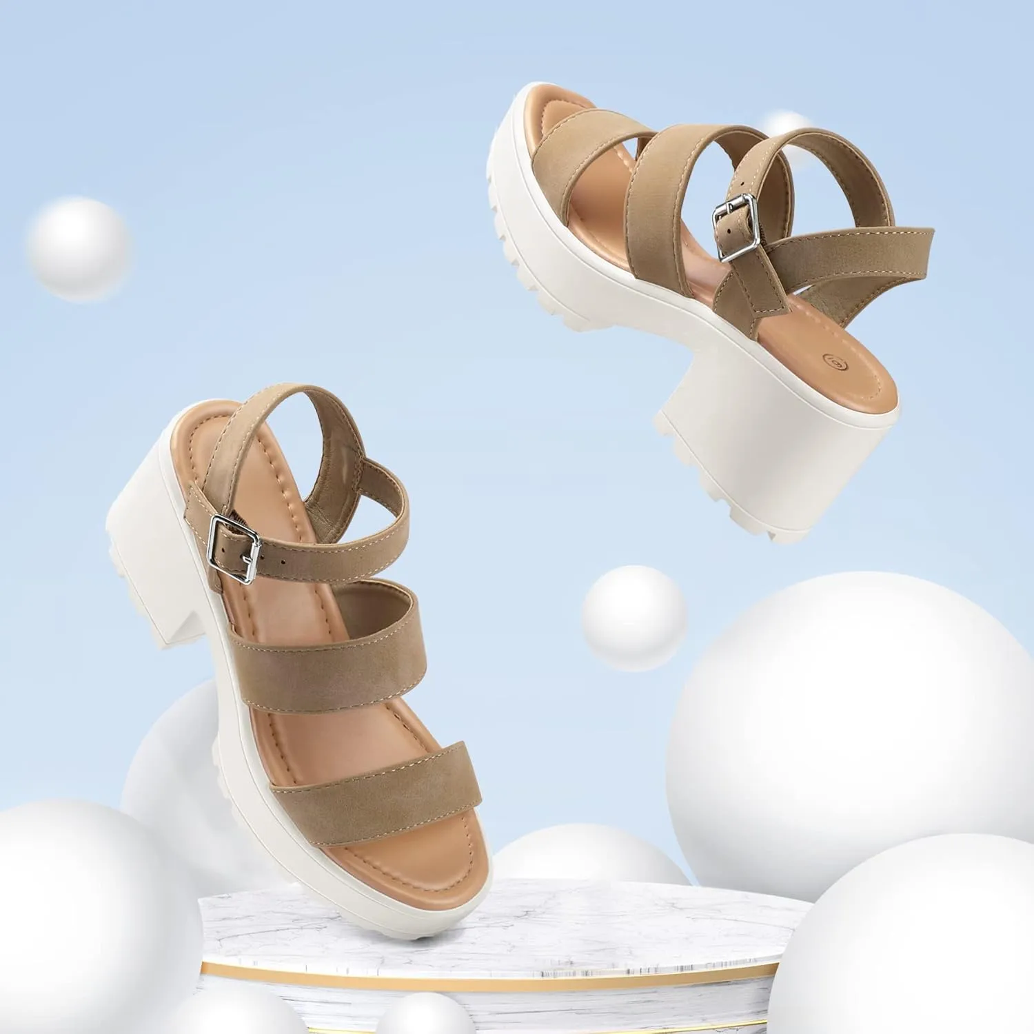 mysoft Women's Platform Sandals Ankle Strap Open Toe Lug Sole 3 Inch Chunky Block Heeled Sandals