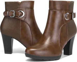 mysoft Women's Zipper Booties Chunky Stacked Heel Ankle Boots Buckle Strap Ankle