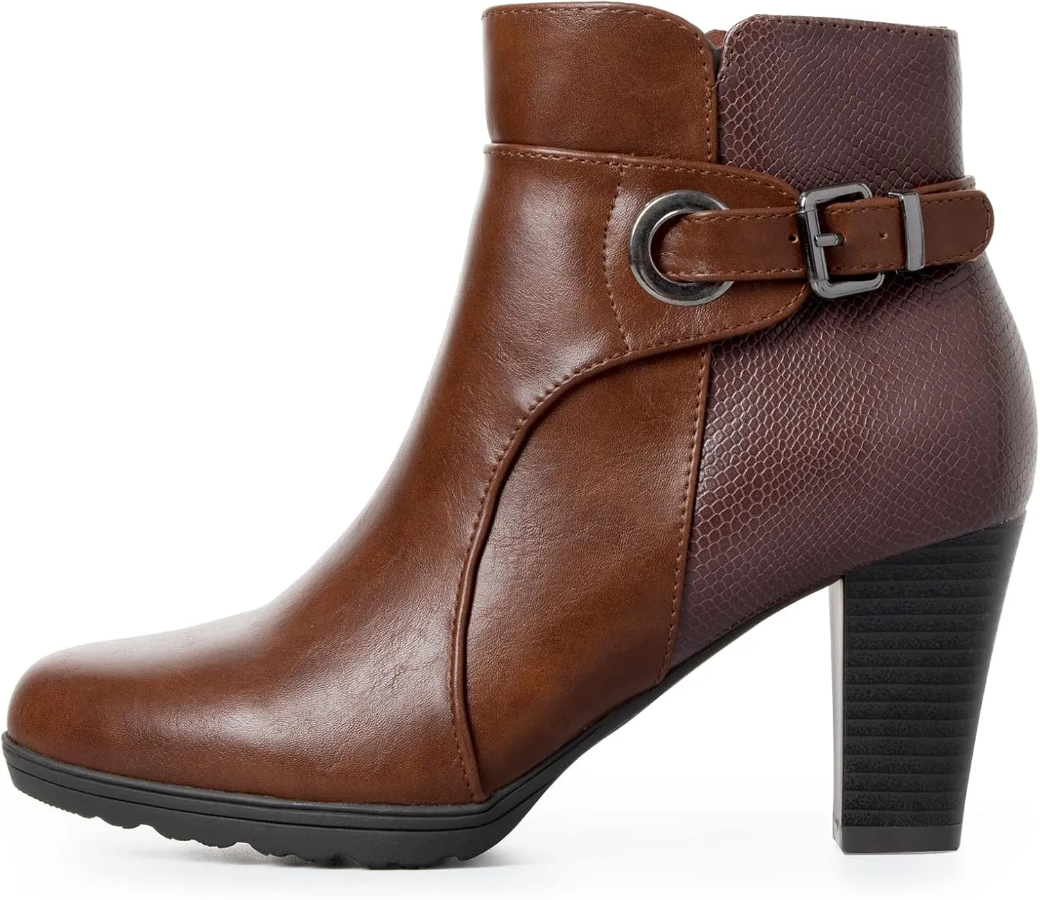 mysoft Women's Zipper Booties Chunky Stacked Heel Ankle Boots Buckle Strap Ankle