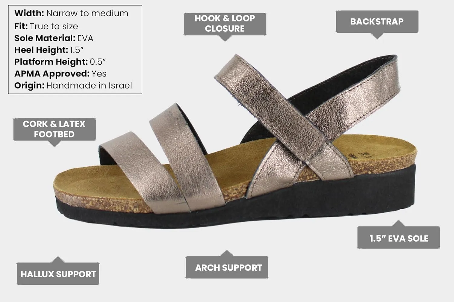 NAOT Kayla Women’s Sandals - Supportive 3-Strap Design with Backstrap, Cork & Latex Footbed - Arch Support - Travel-Friendly Comfortable Walking Sandals for All-Day Wear