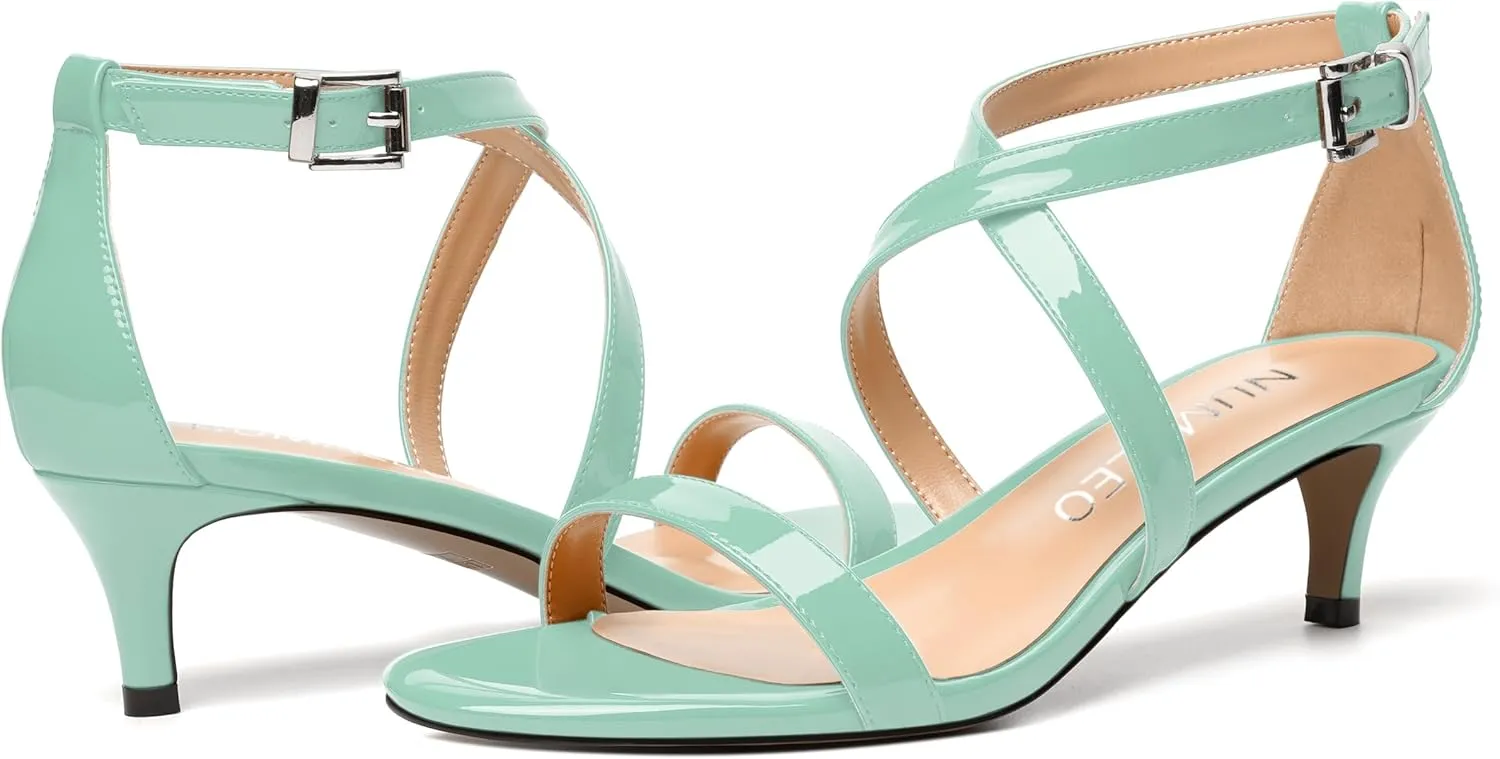 NUMALEO Womens Buckle Ankle Strap Fashion Stylish Patent Open Toe Wedding Kitten Low Heel Heeled Sandals 2 Inch