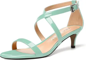NUMALEO Womens Buckle Ankle Strap Fashion Stylish Patent Open Toe Wedding Kitten Low Heel Heeled Sandals 2 Inch